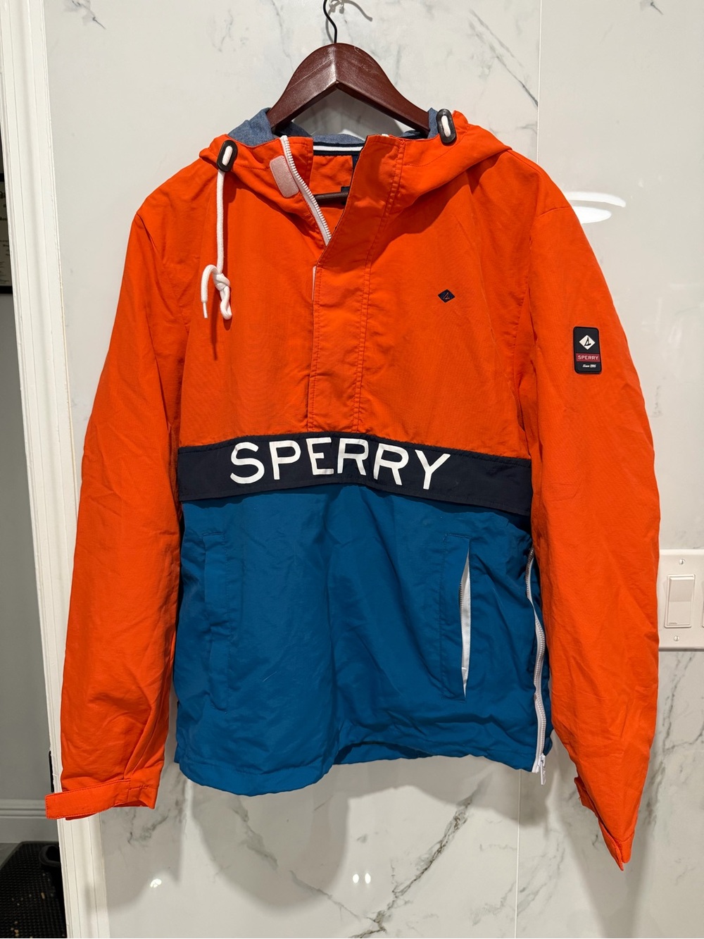 Sperry Orange and Blue Hooded Windbreaker Pullover